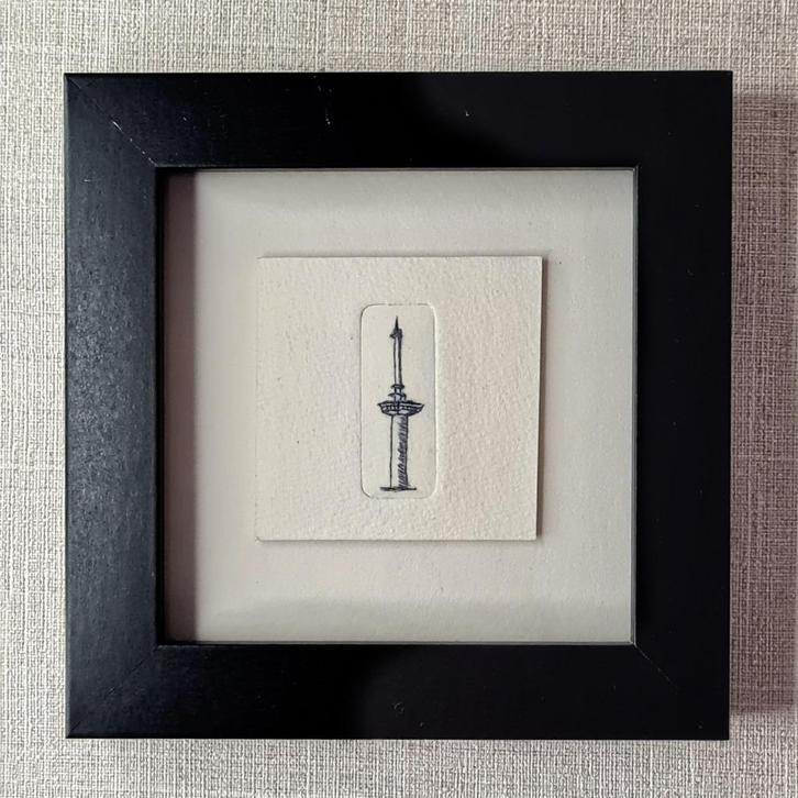 Etsje Euromast Rotterdam met 3D shadowbox lijstje 10x10 cm, Huis en Inrichting, Woonaccessoires | Schilderijen, Tekeningen en Foto's