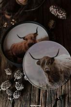 Glazen onderzetters in houder 'schotse hooglander', Ophalen of Verzenden, Www.jufbrocante.nl, Www.jufbrocante.nl, Www.jufbrocante.nl