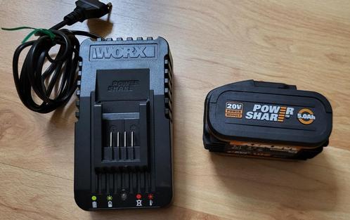 Worx Powershare 20V 5Ah accu met acculader izgst, Doe-het-zelf en Verbouw, Gereedschap | Machine-onderdelen en Toebehoren, Zo goed als nieuw