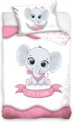 Kinderdekbedovertrek 100x135 Pink Elephant, Dekbedovertrek, Nieuw, Roze, Verzenden