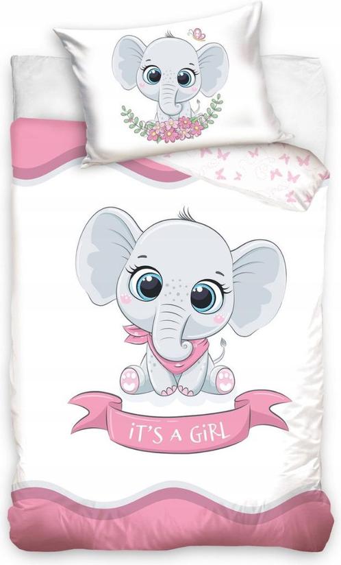 Kinderdekbedovertrek 100x135 Pink Elephant, Kinderen en Baby's, Kinderkamer | Beddengoed, Nieuw, Dekbedovertrek, Roze, Jongetje of Meisje