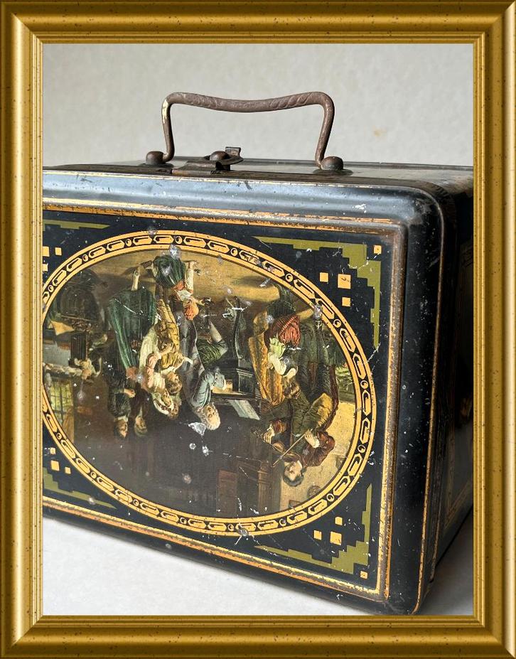 Antiek blik : Bekkers , schilderijen muzikanten, lunchbox, Verzamelen, Blikken, Gebruikt, Overige, Ophalen of Verzenden