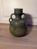 Vintage Aardewerk Vaas met Oorhengsels, Gebruikt, Blauw, Aardewerk of Porselein, Ophalen of Verzenden