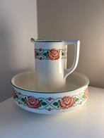 Vintage waterkan met bijpassende schaal – rozenmotief, glacé, Ophalen, Zo goed als nieuw, Porselein, Bord of Schaal