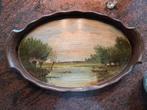 Antiek Theeblad met Schilderij, Ophalen, Gebruikt, Ovaal, Hout