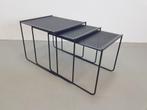 Vintage zwart metaal bijzettafel mimi set Nesting Tables '80, Gebruikt, Rechthoekig, Ophalen of Verzenden, 45 tot 60 cm