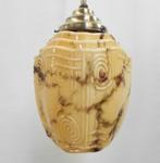 Art deco hanglamp met geel bruin gemarmerde kap, Ophalen, Nieuw, Art deco vintage, Glas