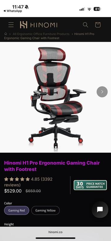 Hinomi H1 Pro Ergonomische Gaming/Office Chair beschikbaar voor biedingen