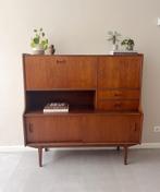 Vintage teakhouten highboard/kast, jaren 60/midcentury, Ophalen, Gebruikt, 100 tot 150 cm, 1 of 2 laden