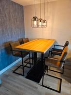 Complete industriële Eetkamerhoek - Bartafel, Krukken & Lamp, Huis en Inrichting, Ophalen, Zo goed als nieuw