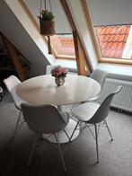 Ronde eettafel met 5 witte stoelen, Huis en Inrichting, Complete eetkamers, Ophalen, Gebruikt