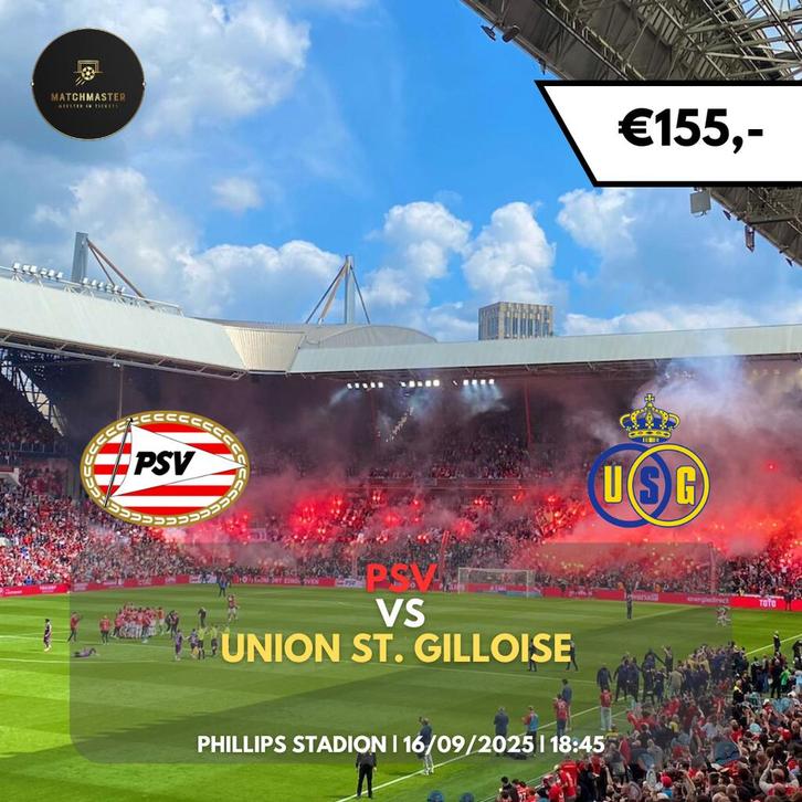 Tickets PSV - Union St. Gilloise (Champions League), Tickets en Kaartjes, Sport | Voetbal, Drie personen of meer, September, Europa of Champions League