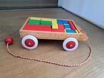 Blokkenwagen met gekleurde houten blokken, Ophalen of Verzenden, Gebruikt, Overige typen
