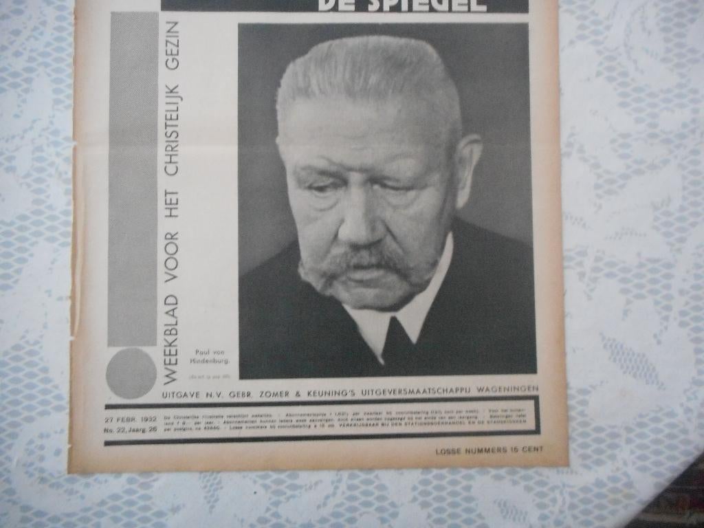 Paul von Hindenburg. Plichtsbetrachting. 1932., Ophalen of Verzenden, 1920 tot 1940, Buitenland, Knipsel(s)