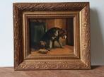 Olieverfschilderij treurende hond van H. Verhaaf; ca. 1910, Antiek en Kunst, Ophalen
