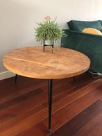 Industriële ronde teak salontafel (ø 80cm), 50 tot 100 cm, Minder dan 50 cm, Rond, Teakhout