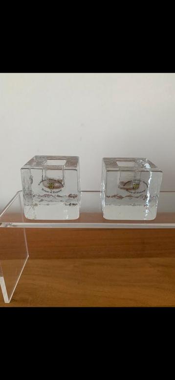 Twee vintage handmade ijsglas cubes kandelaars vierkant beschikbaar voor biedingen