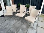 Eetkamerstoelen 6 stuks van leer, Huis en Inrichting, Stoelen, Ophalen, Bruin, Leer, Zo goed als nieuw