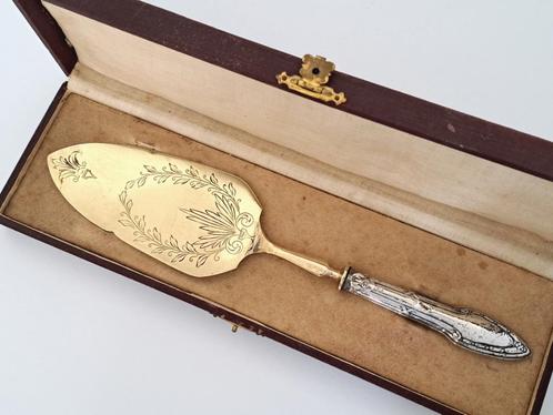 Art Nouveau taartschep met zilveren heft in org. etui, Antiek en Kunst, Antiek | Goud en Zilver, Zilver, Ophalen of Verzenden