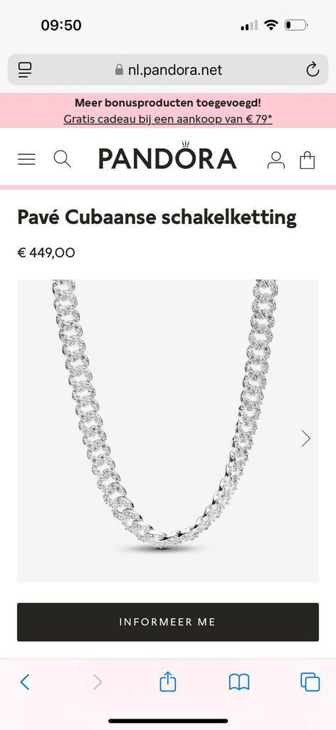 Pandora schakelketting pave Cubaans, Sieraden, Tassen en Uiterlijk, Kettingen, Nieuw, Zilver, Zilver, Ophalen