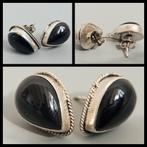Antiek zilver,  925 zilveren oorstekers met onyx, Ophalen of Verzenden, Zilver, Oorbellen, Met edelsteen
