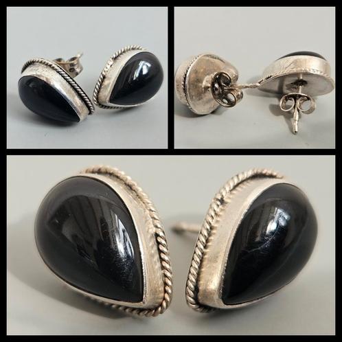 Antiek zilver,  925 zilveren oorstekers met onyx, Sieraden, Tassen en Uiterlijk, Antieke sieraden, Oorbellen, Zilver, Met edelsteen