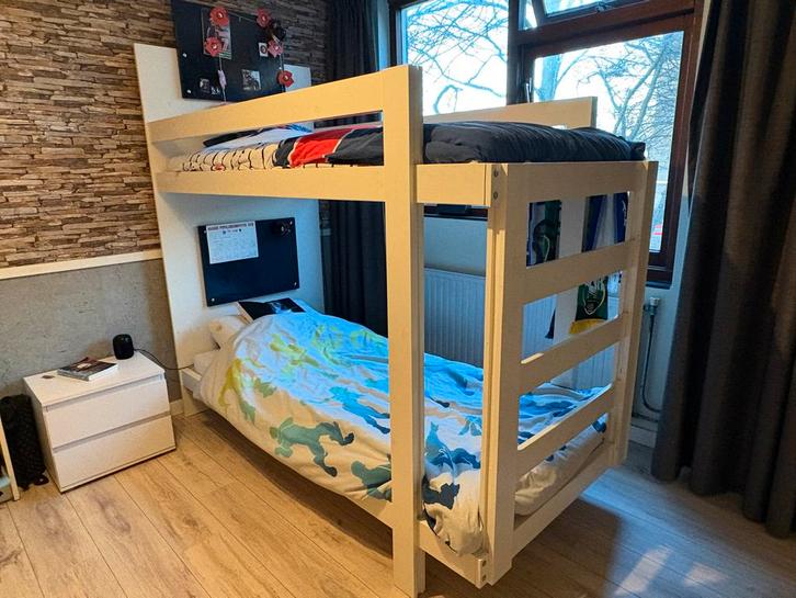 Stapelbed - Wit - handgemaakt, Huis en Inrichting, Slaapkamer | Stapelbedden en Hoogslapers, Zo goed als nieuw, Stapelbed, 80 cm