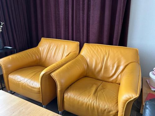 Leolux Mayuro, 2 stuks, Huis en Inrichting, Fauteuils, Gebruikt, Leer, 50 tot 75 cm, Minder dan 75 cm, Ophalen