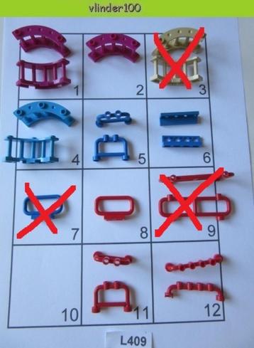 L409 LEGO RODE BLAUWE MAGENTA HEKKEN STANGEN beschikbaar voor biedingen