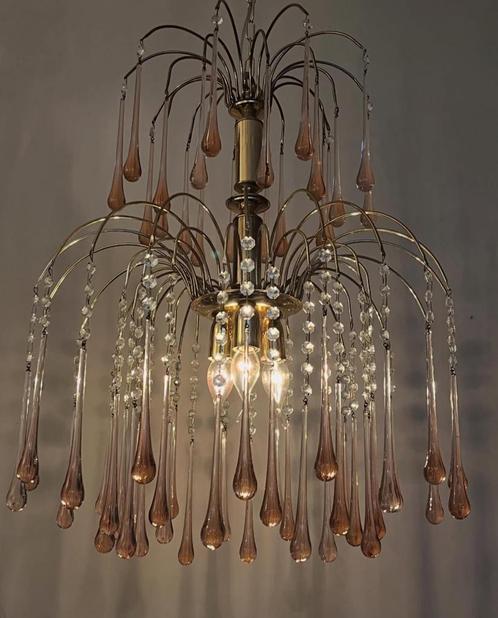 Xxl vinatge roze teardrop kroonluchter hanglamp pegels, Huis en Inrichting, Lampen | Kroonluchters, Ophalen of Verzenden