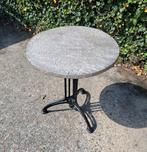 Bistrotafel ruw aluminium blad met gietijzeren onderstel, Ophalen, Gebruikt