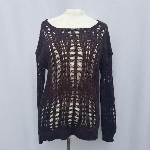 Grappige donkerbruine gebreide "gatentrui". Mt M, Kleding | Dames, Truien en Vesten, Zo goed als nieuw, Maat 38/40 (M), Bruin