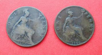 2 x Verenigd Koninkrijk 1 penny, 1900-1901 beschikbaar voor biedingen