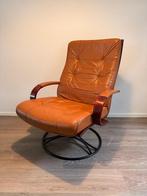 Vintage cognac leren draaifauteuil (jaren 70), Huis en Inrichting, Fauteuils, Ophalen, Zo goed als nieuw, Minder dan 75 cm, 50 tot 75 cm