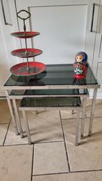 Vintage miniset nesting set chroom is netjes met rookglas, Huis en Inrichting, Ophalen, 50 tot 100 cm, Glas, Vierkant