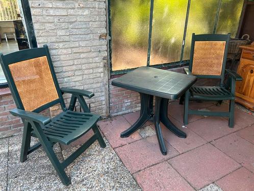 Tuin setje van plastic- 2 klapstoelen en 1 tafeltje, Tuin en Terras, Tuinsets en Loungesets, Gebruikt, Tuinset, Kunststof, 2 zitplaatsen
