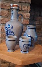 Vintage Marzi & Remy zoutglazuur: kruik, schenkkan, 2 bekers, Gebruikt, Overige kleuren, Aardewerk of Porselein, Ophalen of Verzenden