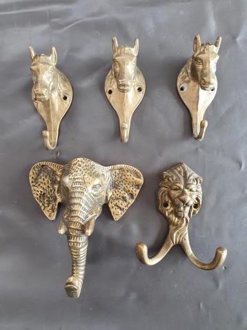 Kapstokhaak brons messing paard en leeuw olifant beschikbaar voor biedingen