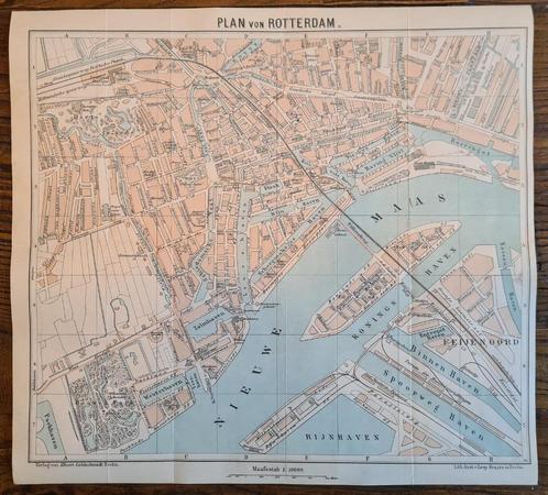 1906 - Rotterdam / groot gedetailleerd stadsplan, Boeken, Atlassen en Landkaarten, Gelezen, Landkaart, Nederland, 1800 tot 2000