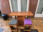 Steigerhouten Barset met 4 Krukken, Met voetsteun, Ophalen of Verzenden, Zo goed als nieuw, 90 cm of meer