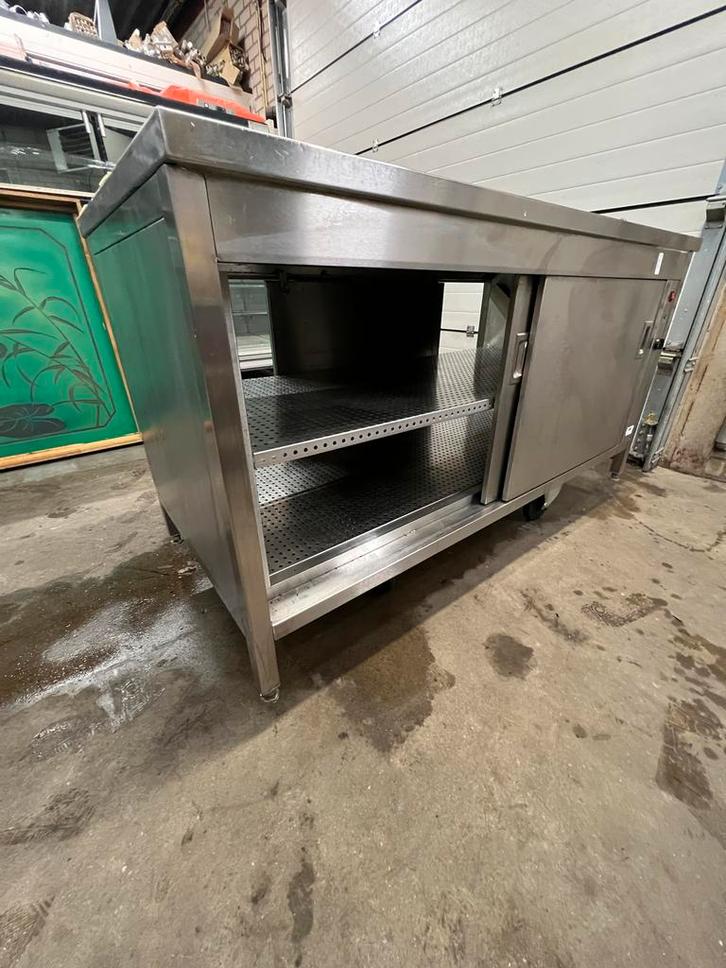RVS Werkbank met Schuifdeuren warmhoud kast werktafel horeca, Doe-het-zelf en Verbouw, Werkbanken, Gebruikt, 170 cm of meer, Ophalen