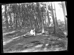 Glasnegatief Vrouw liggend in bos (ca 1920), Verzamelen, Gebruikt, Foto, Voor 1940, Verzenden