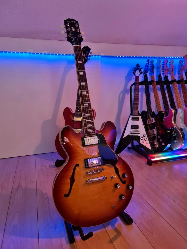 Epiphone 335 Figured Tea Burst - Nieuwstaat!, Muziek en Instrumenten, Snaarinstrumenten | Gitaren | Elektrisch, Zo goed als nieuw