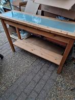 Grenen sidetable met glasplaat, Huis en Inrichting, Tafels | Sidetables, Ophalen, Gebruikt, 100 tot 150 cm, 25 tot 50 cm