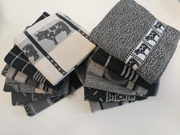 6 theedoeken + 6 keukendoeken, Huis en Inrichting, Keuken | Textiel, Gebruikt, Theedoek of Handdoek, Zwart, Ophalen