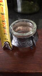Antiek zout bakje met originele gave glazen inzet potje, Antiek en Kunst, Antiek | Goud en Zilver, Ophalen of Verzenden