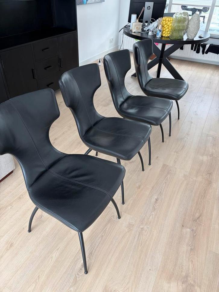 Leolux Callas Stoelen - Set van 4, Huis en Inrichting, Stoelen, Gebruikt, Vier, Leer, Zwart, Ophalen