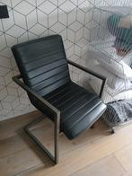 2 Zwarte Leren Eetkamerstoelen  Metaal, Huis en Inrichting, Ophalen, Gebruikt, Zwart, Metaal
