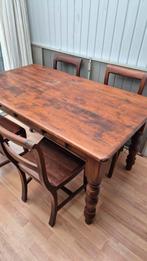 Houten eettafel met stoelen, Huis en Inrichting, Tafels | Eettafels, Ophalen, Gebruikt, 50 tot 100 cm, Landelijk