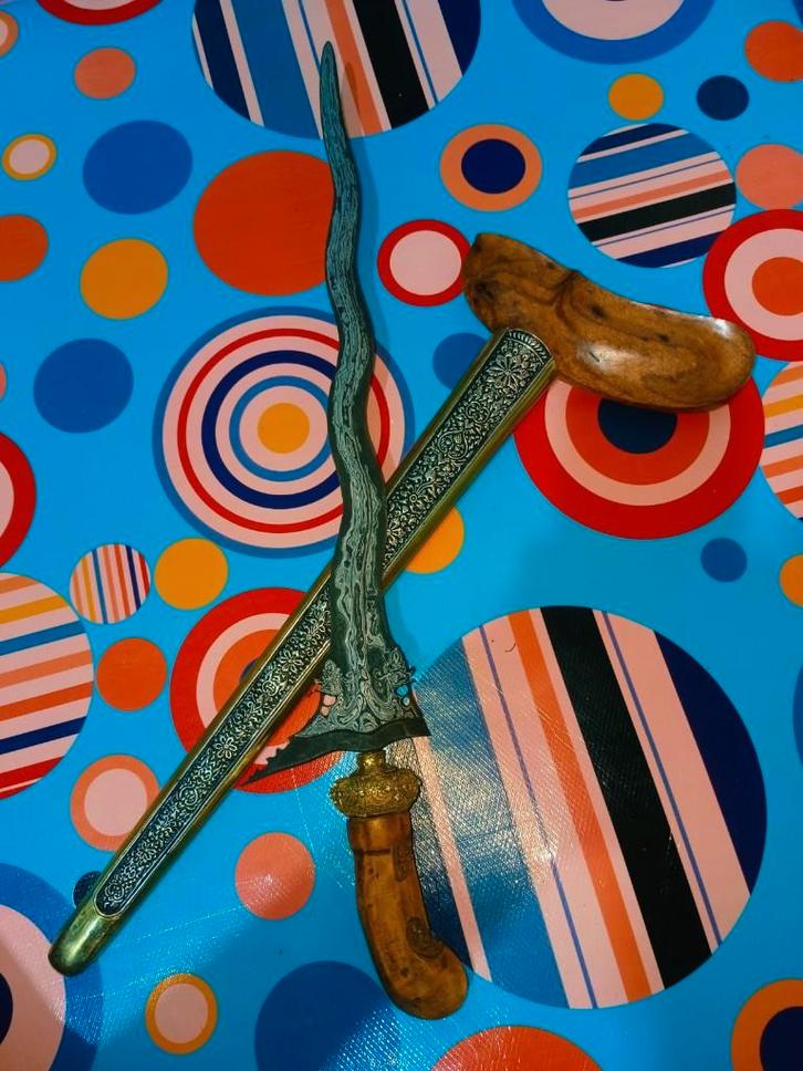 Antieke Keris Naga Temanten 7 Luk Ngulit Semangka SVF82, Antiek en Kunst, Kunst | Niet-Westerse kunst, Ophalen of Verzenden